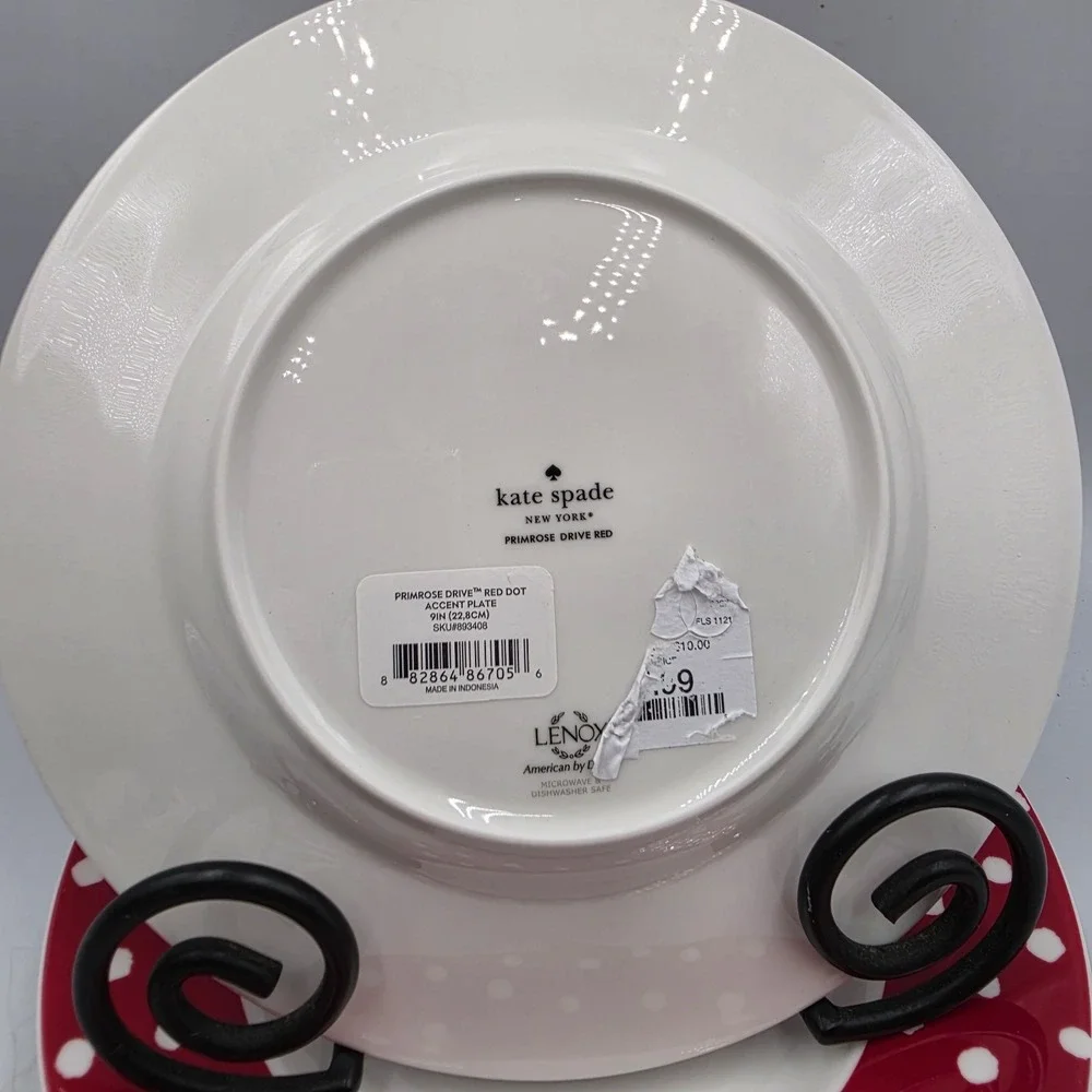 Lenox Kate Spade Primrose Drive Red Dot Accent Salad Plates 9.5